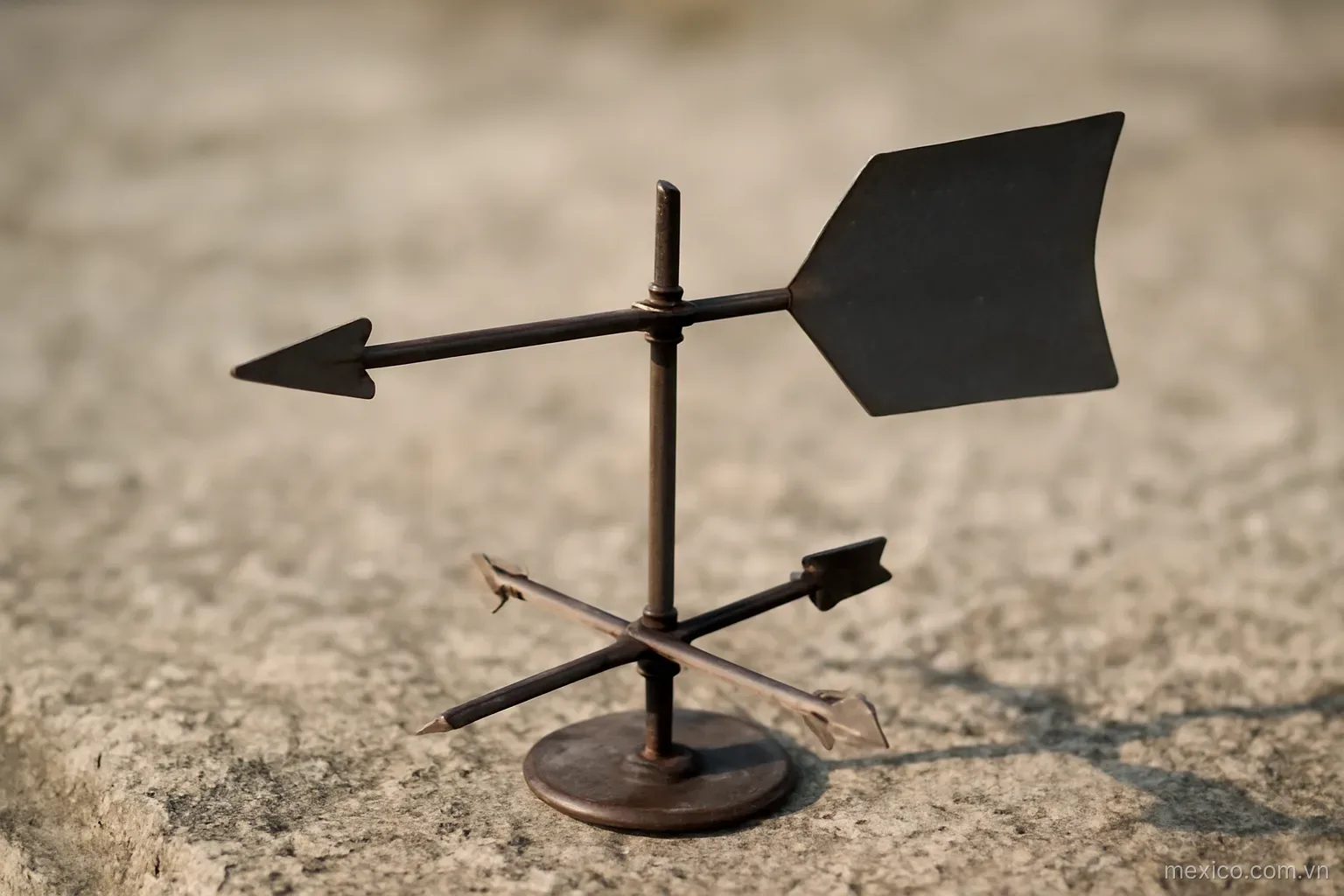 A vane mounted on a pivot shown mid-turn between two positions, diagram style on stone, no text