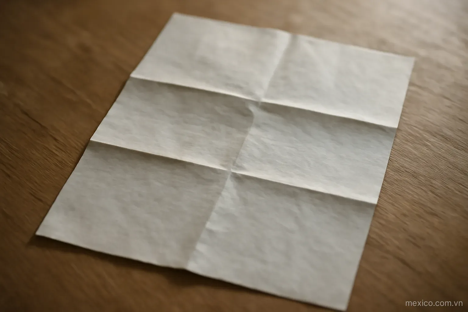 Folded paper showing creases in one direction much closer together than in the other, no text